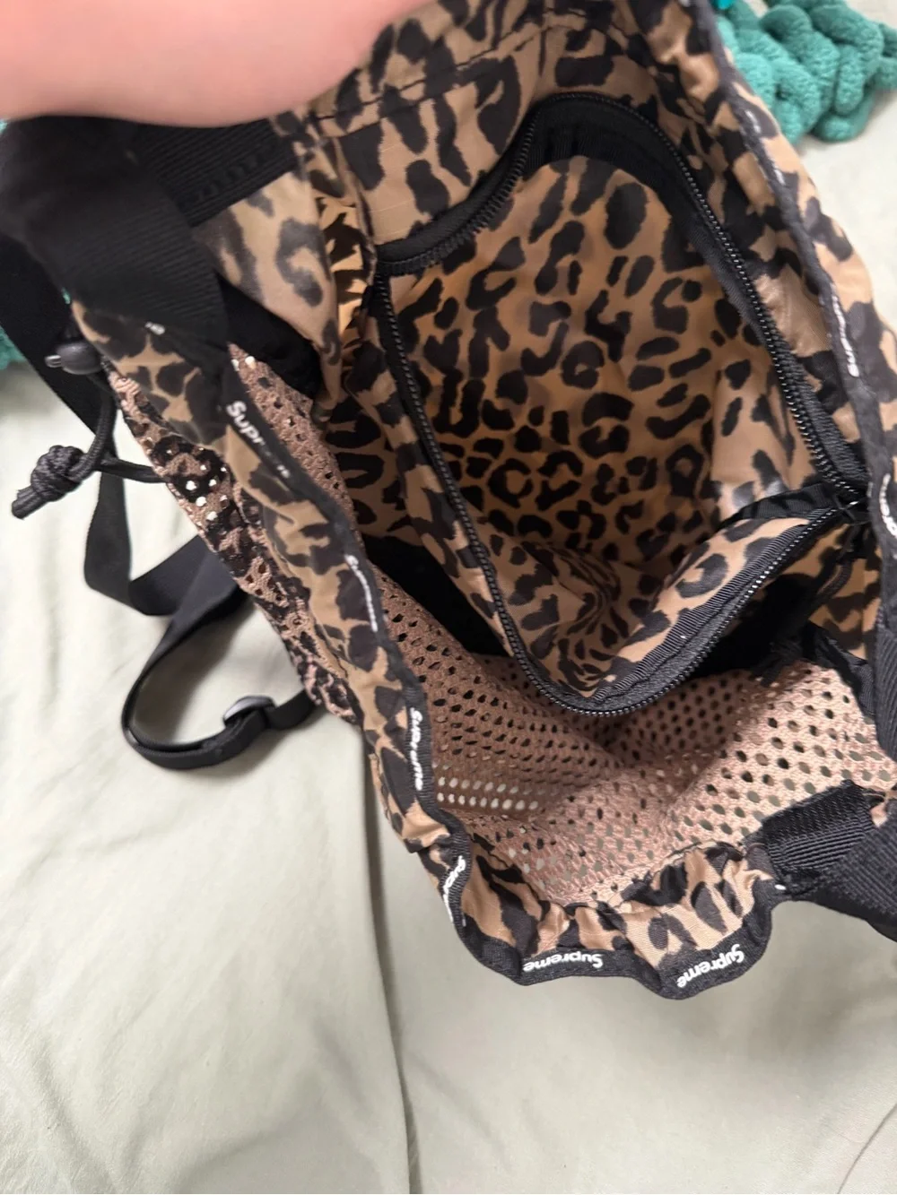 Supreme Mesh small Leopard Print Drawstring Backpack - Tan & Black